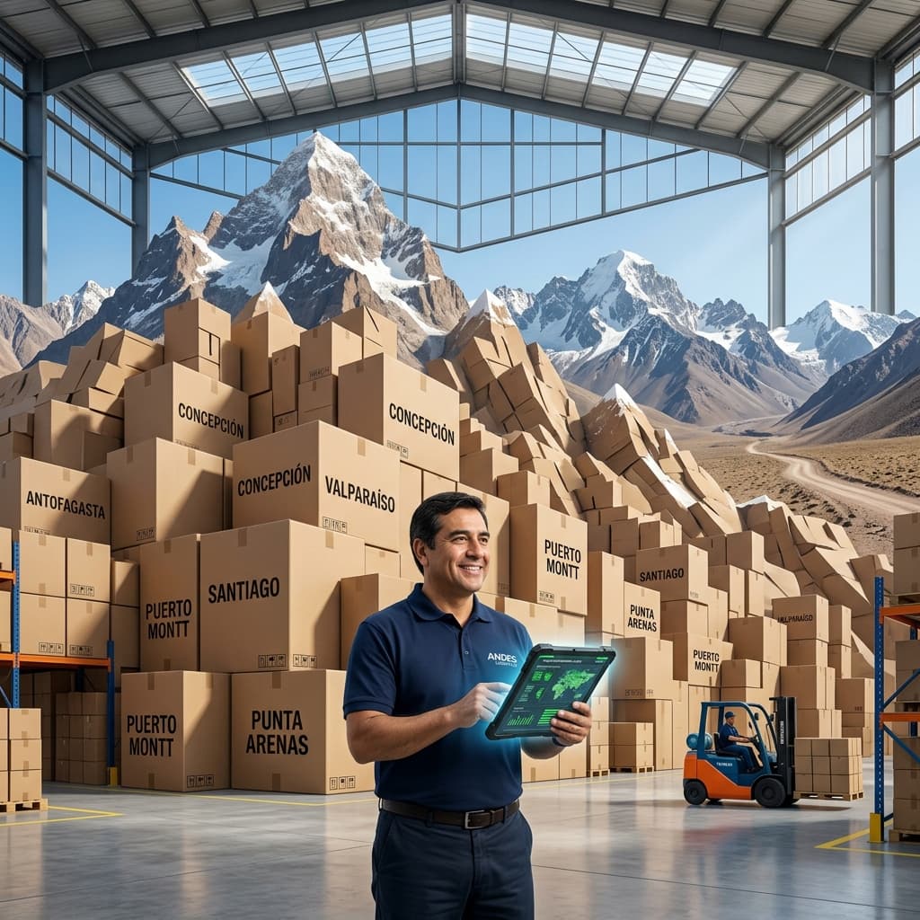 Dueño de negocio de repuestos organizando cajas para despacho a regiones en su bodega