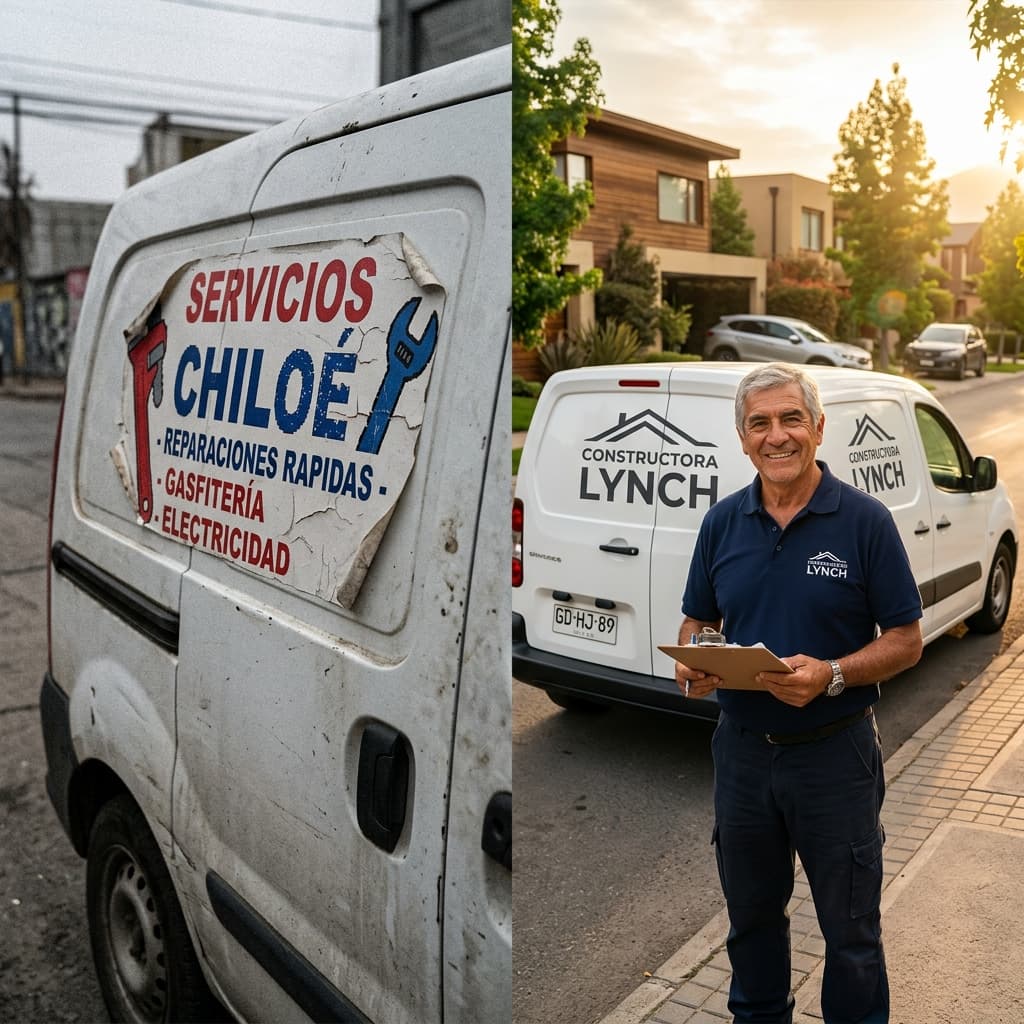 Comparación entre una camioneta de contratista con logo profesional versus un letrero improvisado