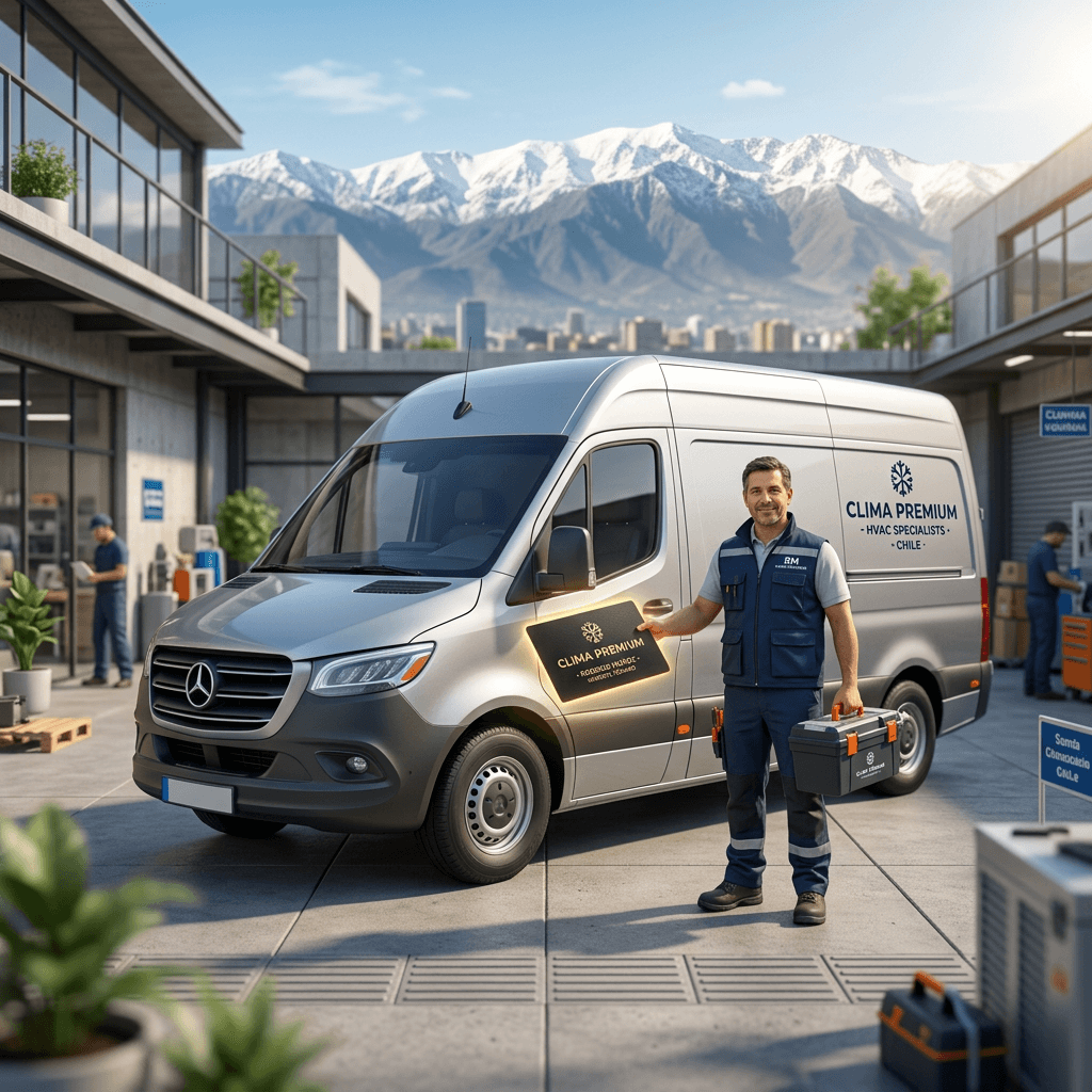 Comparación visual entre un logo genérico y una identidad de marca profesional para una empresa de servicios en Chile.