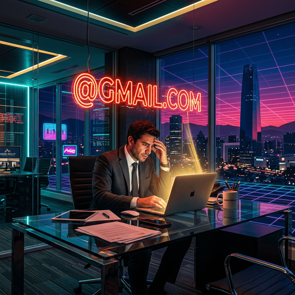 Dueño de negocio revisando la seguridad de su sitio web en una oficina en Chile