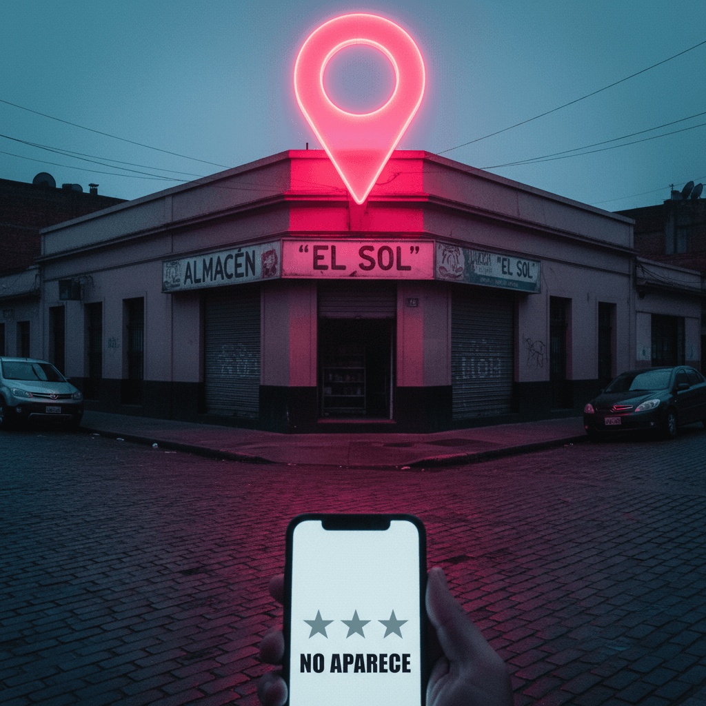 Dueño de negocio revisando su ficha de Google Maps en un celular en Santiago