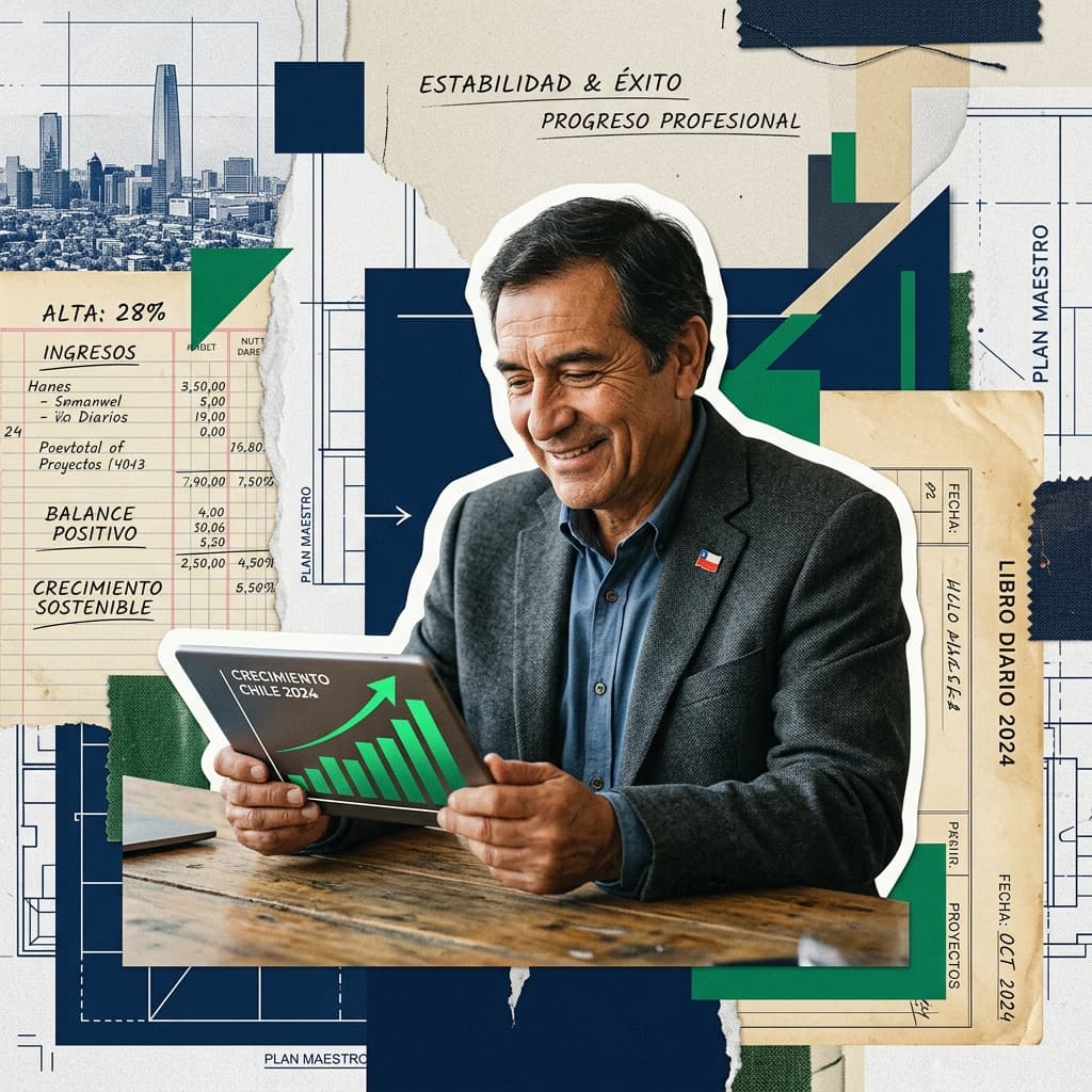 Dueño de negocio en Chile revisando finanzas en su computador con tranquilidad