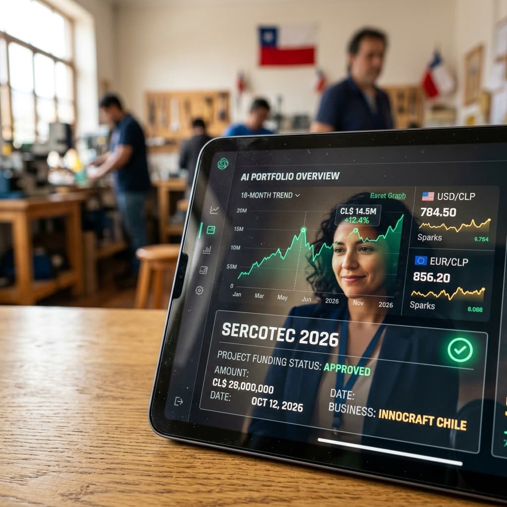 Dueño de negocio en Chile revisando presupuestos digitales en su oficina